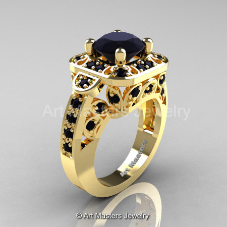 Art Masters Classic 14K Yellow Gold 2.0 Ct Black Diamond Engagement Ring Wedding Ring R298-14KYGBD-1