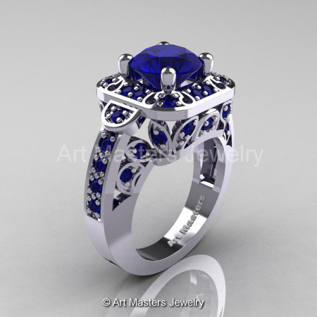 Art Masters Classic 14K White Gold 2.0 Ct Blue Sapphire Engagement Ring Wedding Ring R298-14KWGBS-1