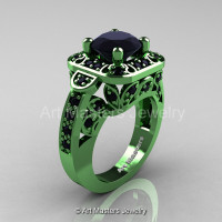 Art Masters Classic 14K Green Gold 2.0 Ct Black Diamond Engagement Ring Wedding Ring R298-14KGGBD-1