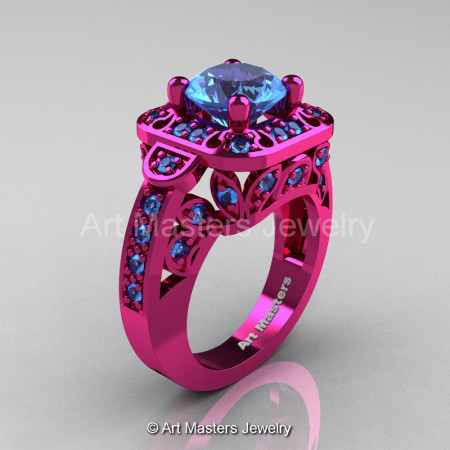 Art Masters Classic 14K Fuchsia Pink Gold 2.0 Ct Swiss Blue Topaz Engagement Ring Wedding Ring R298-14KFPGBT-1