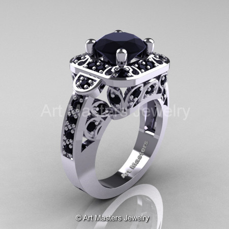 Art Masters Classic 14K White Gold 2.0 Ct Black Diamond Engagement Ring Wedding Ring R298-14KWGBD-1