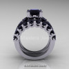 Modern Vintage 14K White Gold 3.0 Ct Black Diamond Designer Wedding Ring Bridal Set R142S-14KWGBD-2