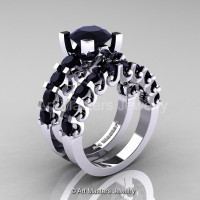 Modern Vintage 14K White Gold 3.0 Ct Black Diamond Designer Wedding Ring Bridal Set R142S-14KWGBD-1