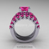 Modern Vintage 14K White Gold 3.0 Ct Pink Sapphire Designer Wedding Ring Bridal Set R142S-14KWGPS-2