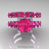 Modern Vintage 14K White Gold 3.0 Ct Pink Sapphire Designer Wedding Ring Bridal Set R142S-14KWGPS-3