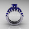 Modern Vintage 14K White Gold 3.0 Ct Blue Sapphire Designer Wedding Ring Bridal Set R142S-14KWGBS-2