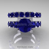 Modern Vintage 14K White Gold 3.0 Ct Blue Sapphire Designer Wedding Ring Bridal Set R142S-14KWGBS-3