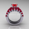 Modern Vintage 14K White Gold 3.0 Ct Rubies Designer Wedding Ring Bridal Set R142S-14KWGR-2