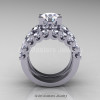 Modern Vintage 14K White Gold 3.0 Ct White Sapphire Designer Wedding Ring Bridal Set R142S-14KWGWS-2
