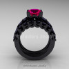 Modern Vintage 14K Black Gold 3.0 Ct Rose Ruby Black Diamond Designer Wedding Ring Bridal Set R142S-14KBGBDRR-2