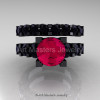 Modern Vintage 14K Black Gold 3.0 Ct Rose Ruby Black Diamond Designer Wedding Ring Bridal Set R142S-14KBGBDRR-3