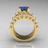 Modern Vintage 14K Yellow Gold 3.0 Ct Alexandrite White Sapphire Designer Wedding Ring Bridal Set R142S-14KYGWSAL-2