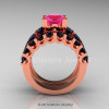 Modern Vintage 14K Rose Gold 3.0 Ct Pink Sapphire Black Diamond Designer Wedding Ring Bridal Set R142S-14KRGBDPS-2