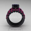 Modern Vintage 14K Black Gold 3.0 Ct Black Diamond Pink Sapphire Designer Wedding Ring Bridal Set R142S-14KBGPSBD-2
