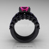 Modern Vintage 14K Black Gold 3.0 Ct Pink Sapphire Black Diamond Designer Wedding Ring Bridal Set R142S-14KBGBDPS-2