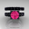Modern Vintage 14K Black Gold 3.0 Ct Pink Sapphire Black Diamond Designer Wedding Ring Bridal Set R142S-14KBGBDPS-3