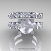 Modern Vintage 14K White Gold 3.0 Ct White Sapphire Designer Wedding Ring Bridal Set R142S-14KWGWS-3