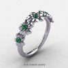 Summer Collection 14K White Gold Emerald Five Petal Flower Wedding Band NN109B-14KWGEM-3