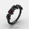 Summer Collection 14K Black Gold Rubies Five Petal Flower Wedding Band NN109B-14KBGR-3