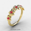 Summer Collection 14K Yellow Gold Pink Sapphire Five Petal Flower Wedding Band NN109B-14KYGPS-3
