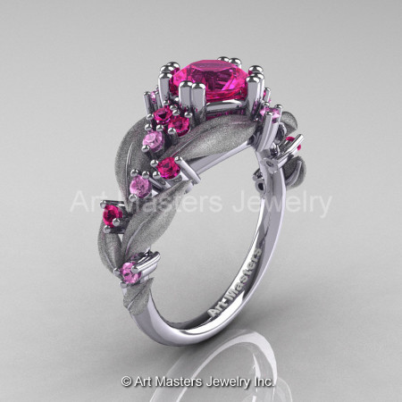 Nature Classic 14K White Gold 1.0 Ct Pink Sapphire Leaf and Vine Engagement Ring R340S-14KWGPS-1