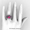 Nature Classic 14K White Gold 1.0 Ct Pink Sapphire Leaf and Vine Engagement Ring Wedding Band Set R340SS-14KWGPS-3