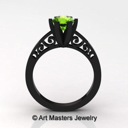 14K Black Gold New Fashion Gorgeous Solitaire 1.0 Carat Peridot Bridal Wedding Ring Engagement Ring R26N-14KBGP-1