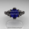 Modern Antique 14K Black Gold 1.5 Carat Blue Sapphire Solitaire Engagement Ring AR127-14KBGBS-3