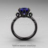 Modern Antique 14K Black Gold 1.5 Carat Blue Sapphire Solitaire Engagement Ring AR127-14KBGBS-2