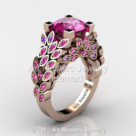 Art Masters Nature Inspired 14K Rose Gold 3.0 Ct Pink Sapphire Amethyst Engagement Ring Wedding Ring R299-14KYGAMPSS-1