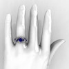 Nature Classic 14K White Gold 1.0 Ct Royal Blue Sapphire Diamond Leaf and Vine Engagement Ring R340S-14KWGDBS-3