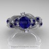 Nature Classic 14K White Gold 1.0 Ct Royal Blue Sapphire Diamond Leaf and Vine Engagement Ring R340S-14KWGDBS-2