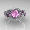 Nature Classic 14K White Gold 1.0 Ct Light Pink Sapphire Diamond Leaf and Vine Engagement Ring R340S-14KWGDLPS-2