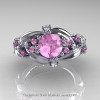 Nature Classic 14K White Gold 1.0 Ct Light Pink Sapphire Diamond Leaf and Vine Engagement Ring R340-14KWGDLPS-2