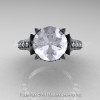 Classic French 14K Grey Gold 3.0 Ct White Sapphire Solitaire Wedding Ring Wedding Band Set R401S-14KGGWS-4