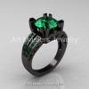 Modern Vintage 14K Black Gold 3.0 Carat Emerald Solitaire and Wedding Ring Bridal Set R102S-14KBGEM-2
