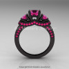 French 14K Black Gold Three Stone Pink Sapphire Wedding Ring Engagement Ring R182-14KBGPSS-2