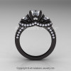 French 14K Black Gold Three Stone Russian CZ Diamond Wedding Ring Engagement Ring R182-14KBGDCZ-2