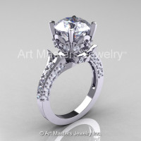 Classic French 10K White Gold 3.0 Carat White Sapphire Solitaire Wedding Ring R401-10KWGWS-1