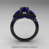 French 14K Black Gold Three Stone Blue Sapphire Wedding Ring Engagement Ring R182-14KBGBS-2