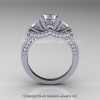 French Platinum Three Stone White Sapphire Diamond Wedding Ring Engagement Ring R182-PLATDWS-2