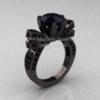 French 14K Black Gold 3.0 CT Black Diamond Engagement Ring Wedding Ring R382-14KBGBD-1