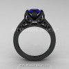 Modern Classic 14K Matte Black Gold 1.0 CT Blue Sapphire Engagement Ring Wedding Ring R36N-14KMBGBS-2