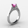 14K White Gold New Fashion Design Solitaire 1.0 CT Pink Sapphire Bridal Wedding Ring Engagement Ring R26A-14KWGPS-2