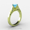 14K Green Gold New Fashion Design Solitaire 1.0 CT Blue Topaz Bridal Wedding Ring Engagement Ring R26A-14KGGBT-2