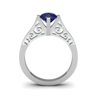 14K White Gold New Fashion Design Solitaire 1.0 CT Blue Sapphire Bridal Wedding Ring Engagement Ring R26A-14KWGBS-1