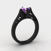 14K Black Gold New Fashion Design Solitaire 1.0 CT Amethyst Bridal Wedding Ring Engagement Ring R26A-14KBGAM-2
