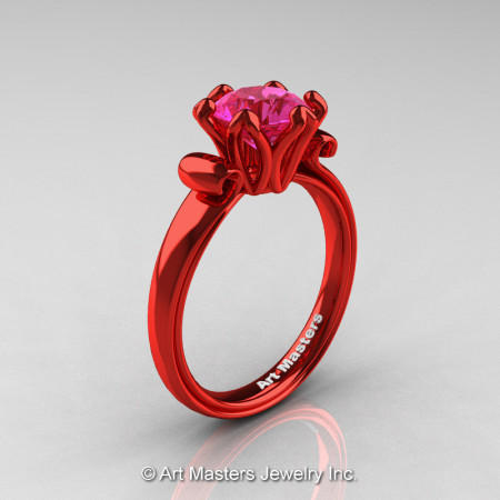 Modern Antique 14K Coral Red Gold 1.5 Carat Pink Sapphire Solitaire Engagement Ring AR127-14KCRGPS-1