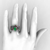 Nature Classic 14K White Gold 1.0 Ct Emerald Rubies Leaf and Vine Engagement Ring Wedding Band Set R340SS-14KWGREM-3