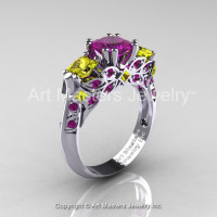 Classic 18K White Gold Three Stone Princess Amethyst Yellow Sapphire Solitaire Engagement Ring R500-18KWGYSAM-1